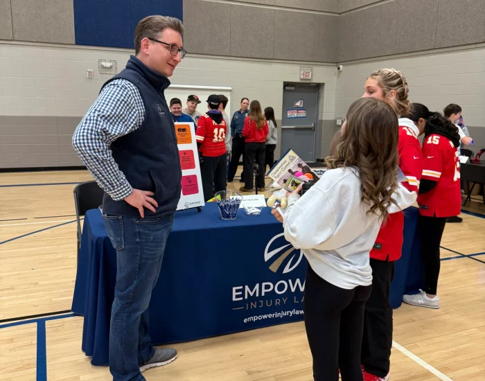 Personal injury lawyer Kevin Jones talks with students at Liberty Public Schools’ Shadow Search Day about careers in law and helping others.