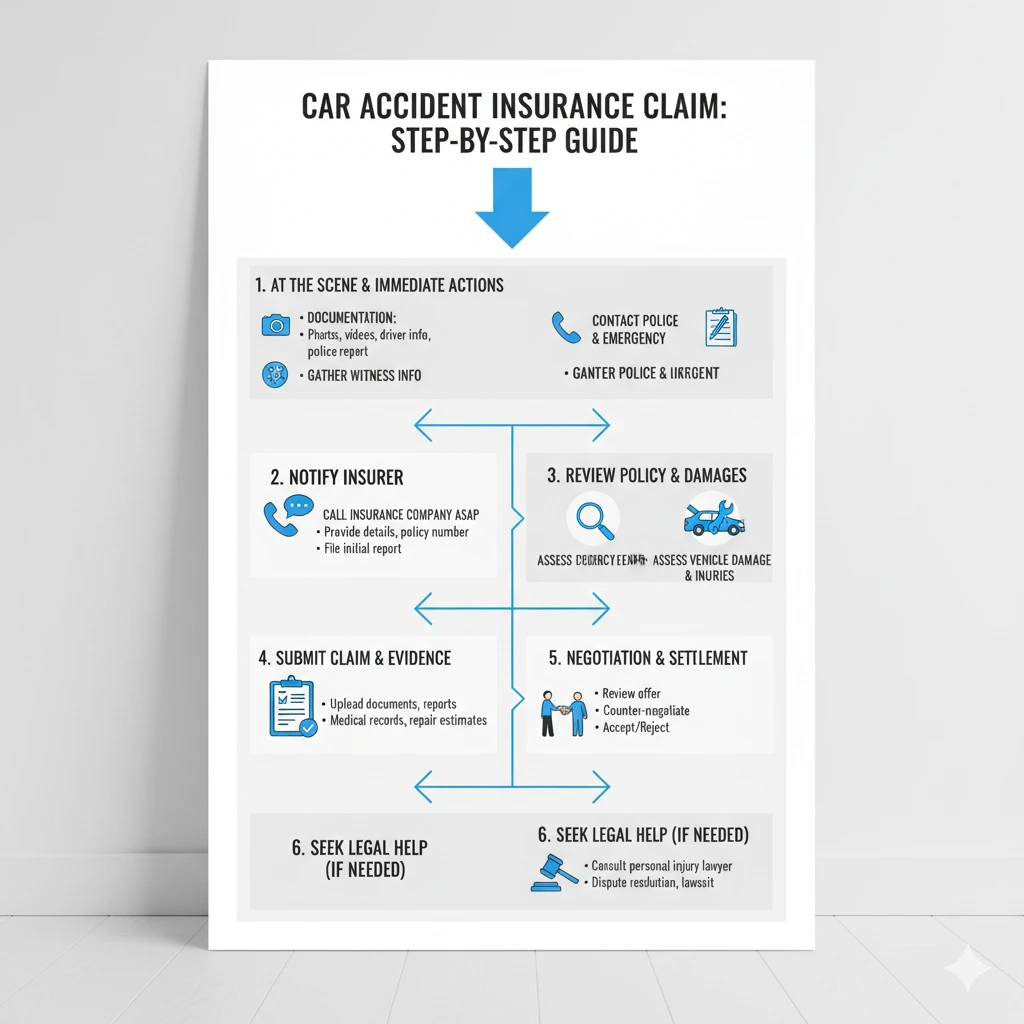 Steps showing how to file a car accident insurance claim