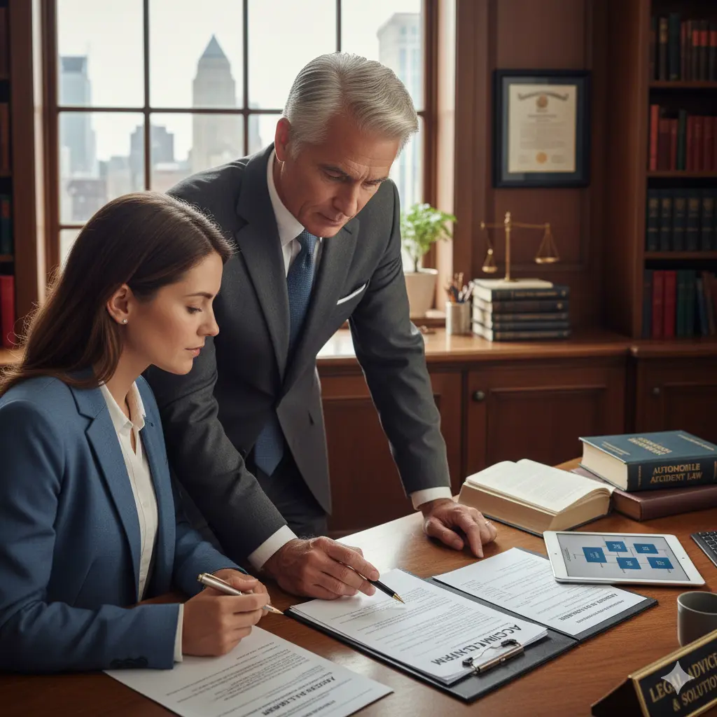 How to Make an Insurance Claim for a Car Accident – Lawyer assisting client with paperwork