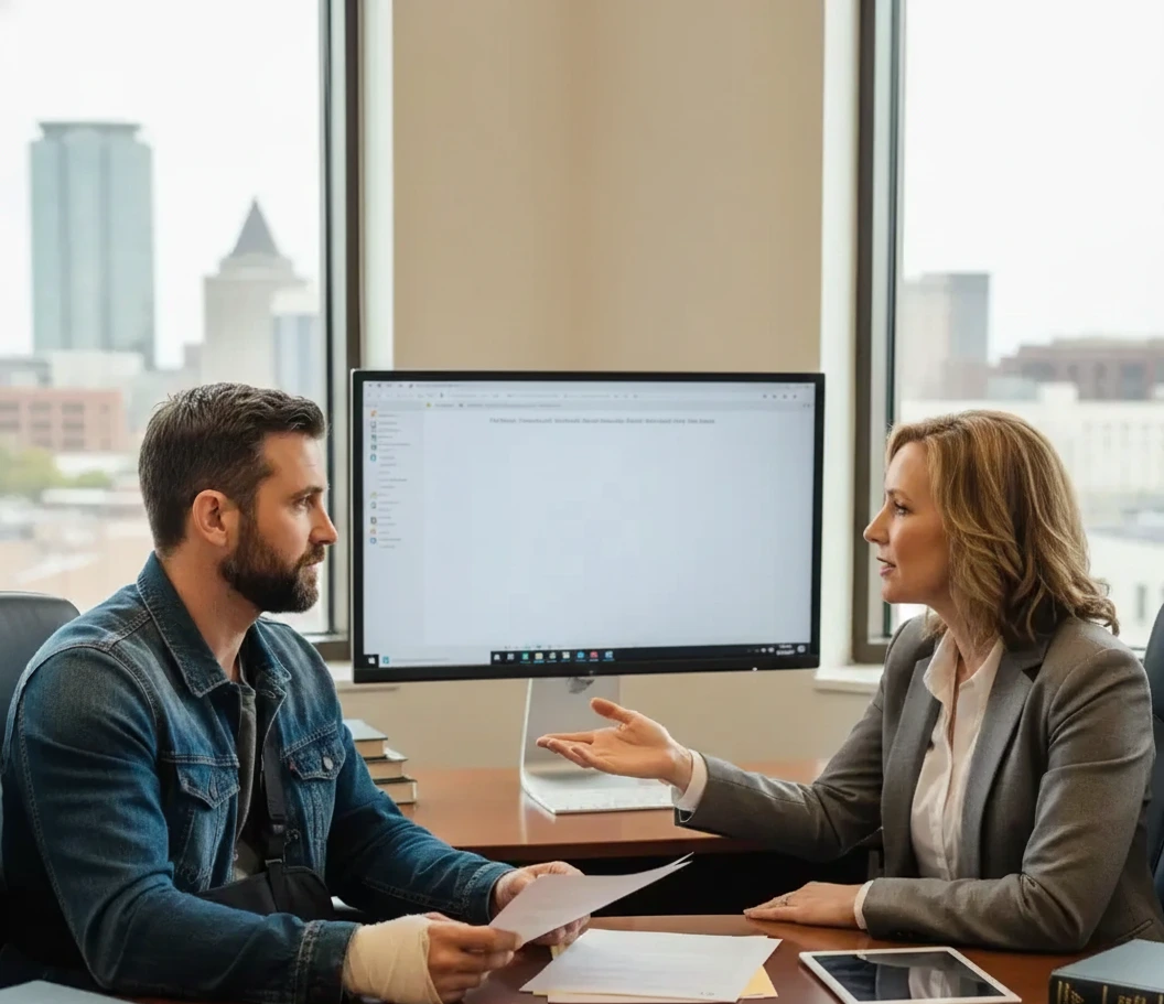 Client meeting with a lawyer discussing What does a motorcycle accident attorney in Kansas do