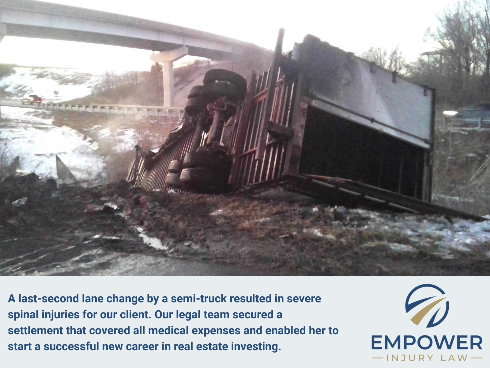 Lawrence KS truck accident scene showing overturned semi truck involved in serious crash