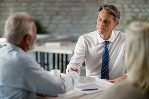 Car accident lawyer discussing case with client